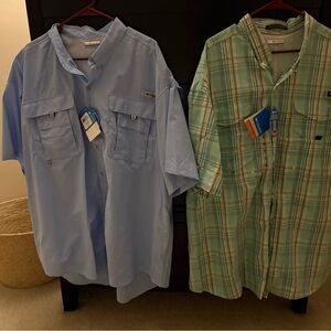 Columbia Men's Light Blue and Green Plaid Casual and Fishing Shirts
